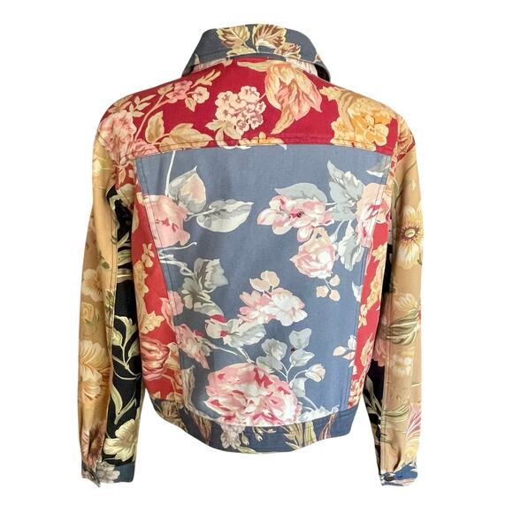 Stonebridge Red Blue Tan Floral Jean Jacket LGp Cottagecore Grannycore Romantic - Picture 3 of 10